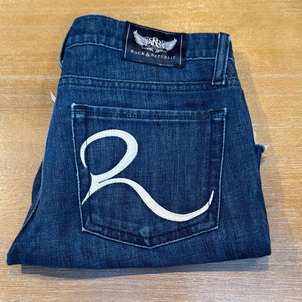 Rock & Republic Berlin Frayed 6” Cutoff‎ Jean Shorts Mid Rise Size 27